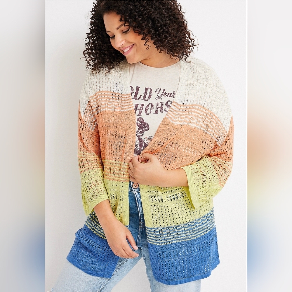 Maurices Women Ombre Stripe Open Knit Long Cardigan Sweater Size Small Plus Size